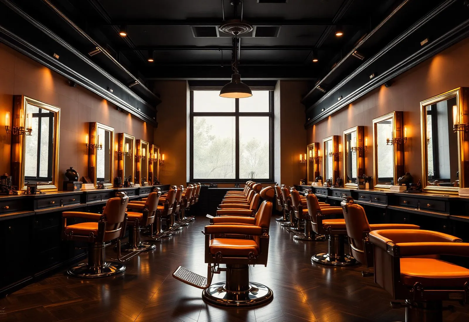 Inside Velvet Edge Salon & Barbershop — leather chairs and brass-framed mirrors at Wierda Mall, Centurion